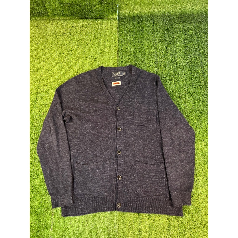 Grayers Clothiers Mens Charcoal Blue 100% Cotton V-Neck Cardigan Sweater M
